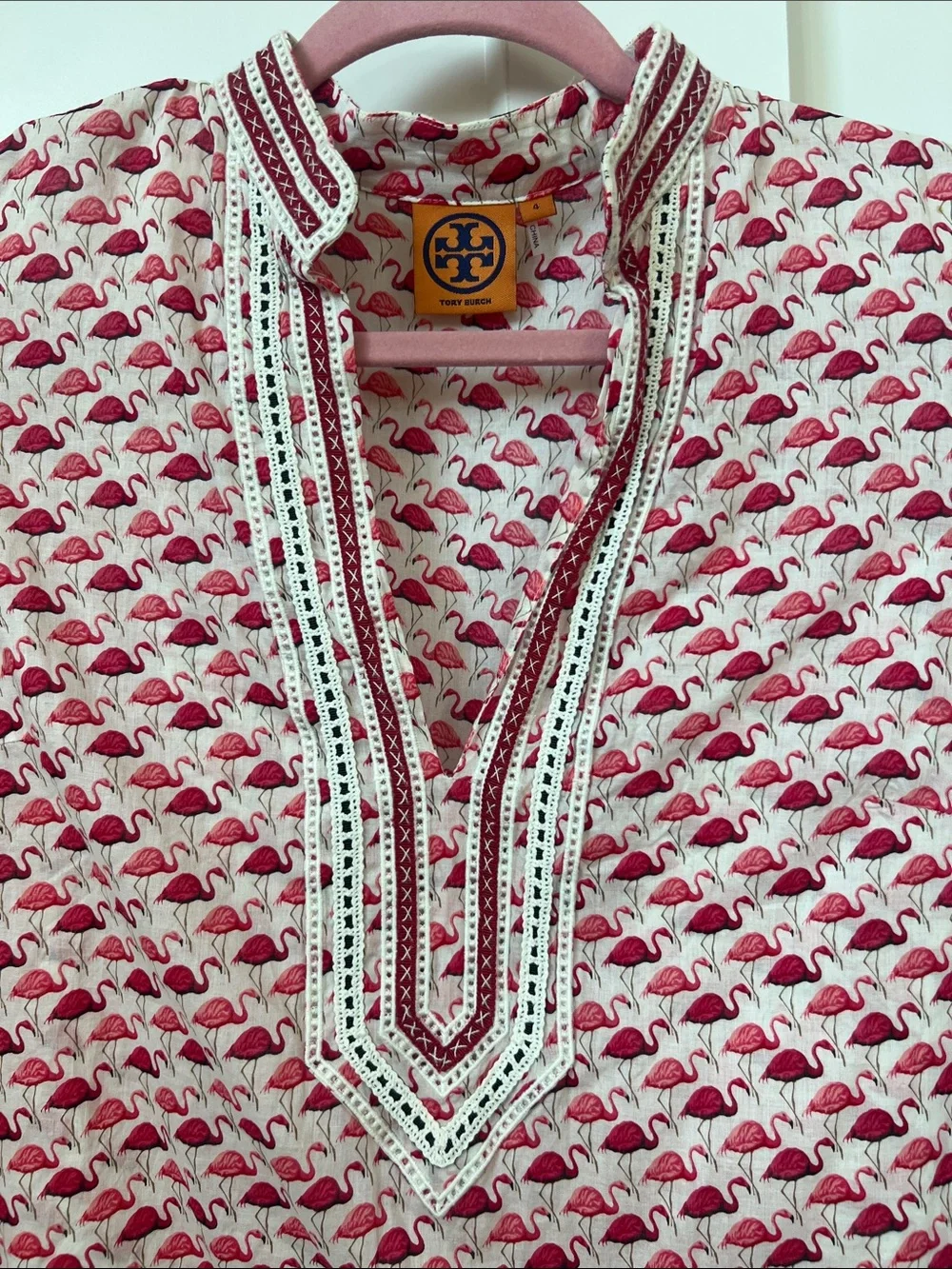 Tory Burch flamingo print tory tunic size 4